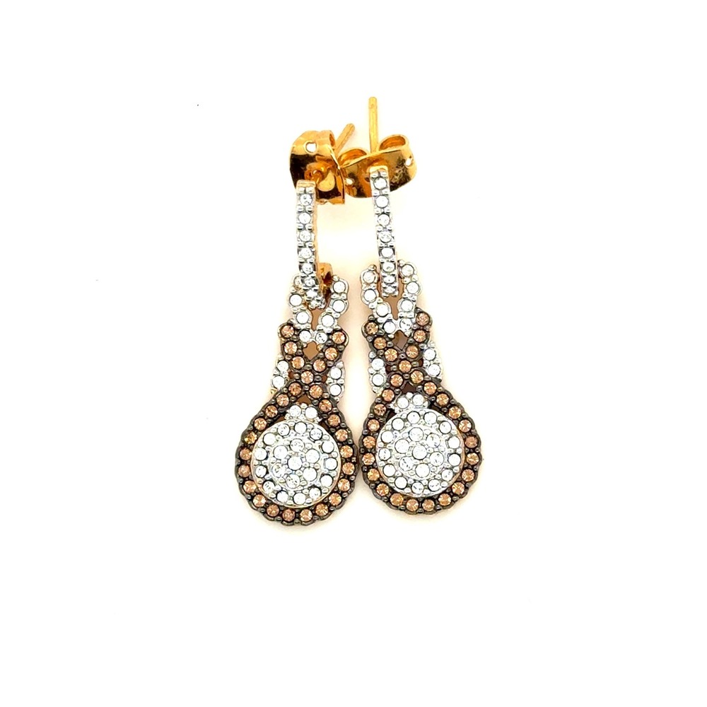 OTC 18K GEP Gold Chocolate White Crystal Drop Earrings Pavé Halo Dangle